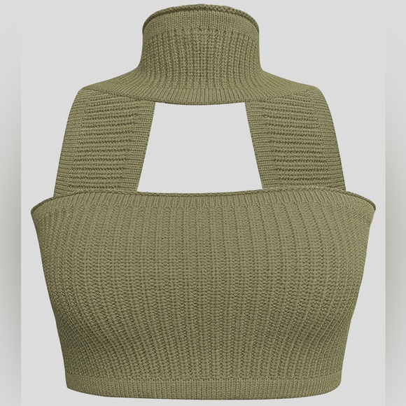 Womens|Knit Halter Crop Top|Large L|Green|Stretch|Sleeveless - Picture 8 of 13